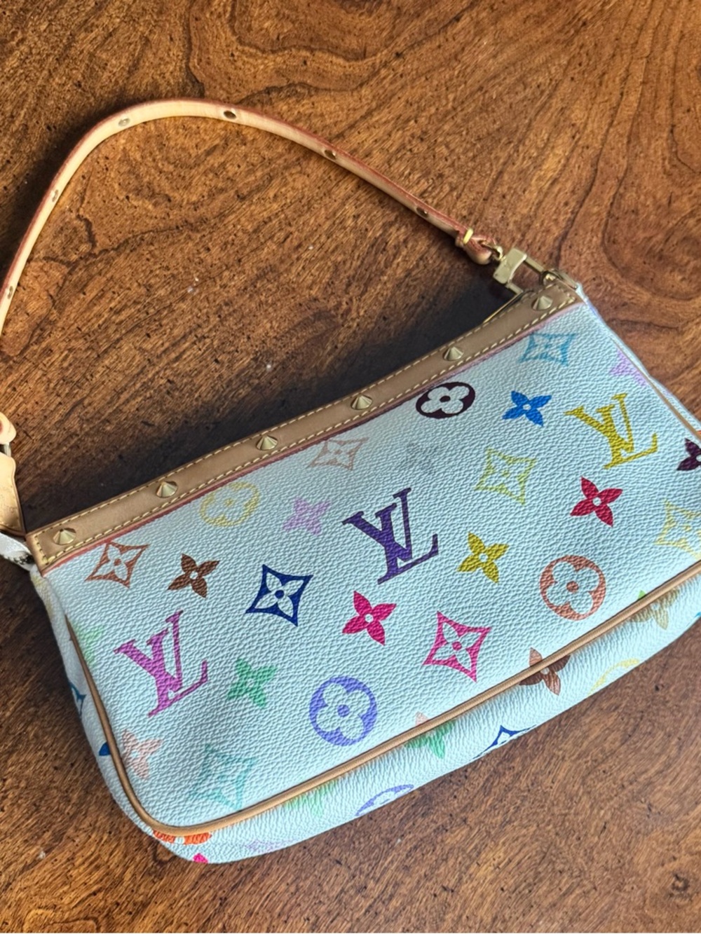 Louis Vuitton White Multicolor Monogram Mini Pochette with Natural Trim